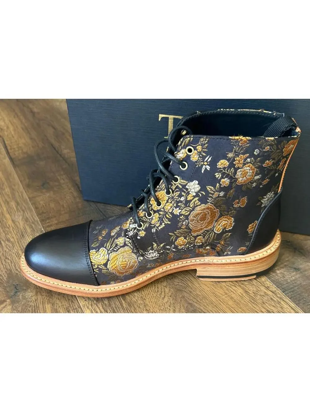 Taft Floral Sz 5 Jack Cap Toe Leather Ankle Boots NEW W/BOX Handcrafted SPAIN - Picture 4 of 12
